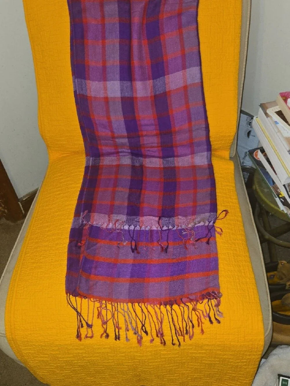 Purple and Red Plaid Fringe Scarf